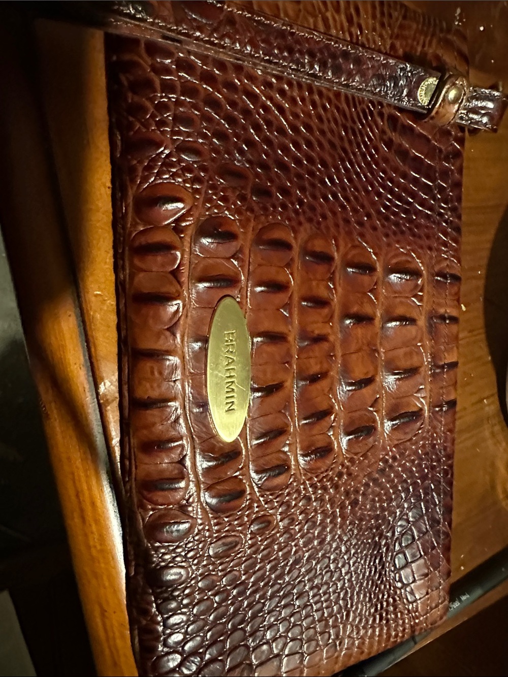 Brahmin Deep Brown Croc-Embossed Leather Wristlet